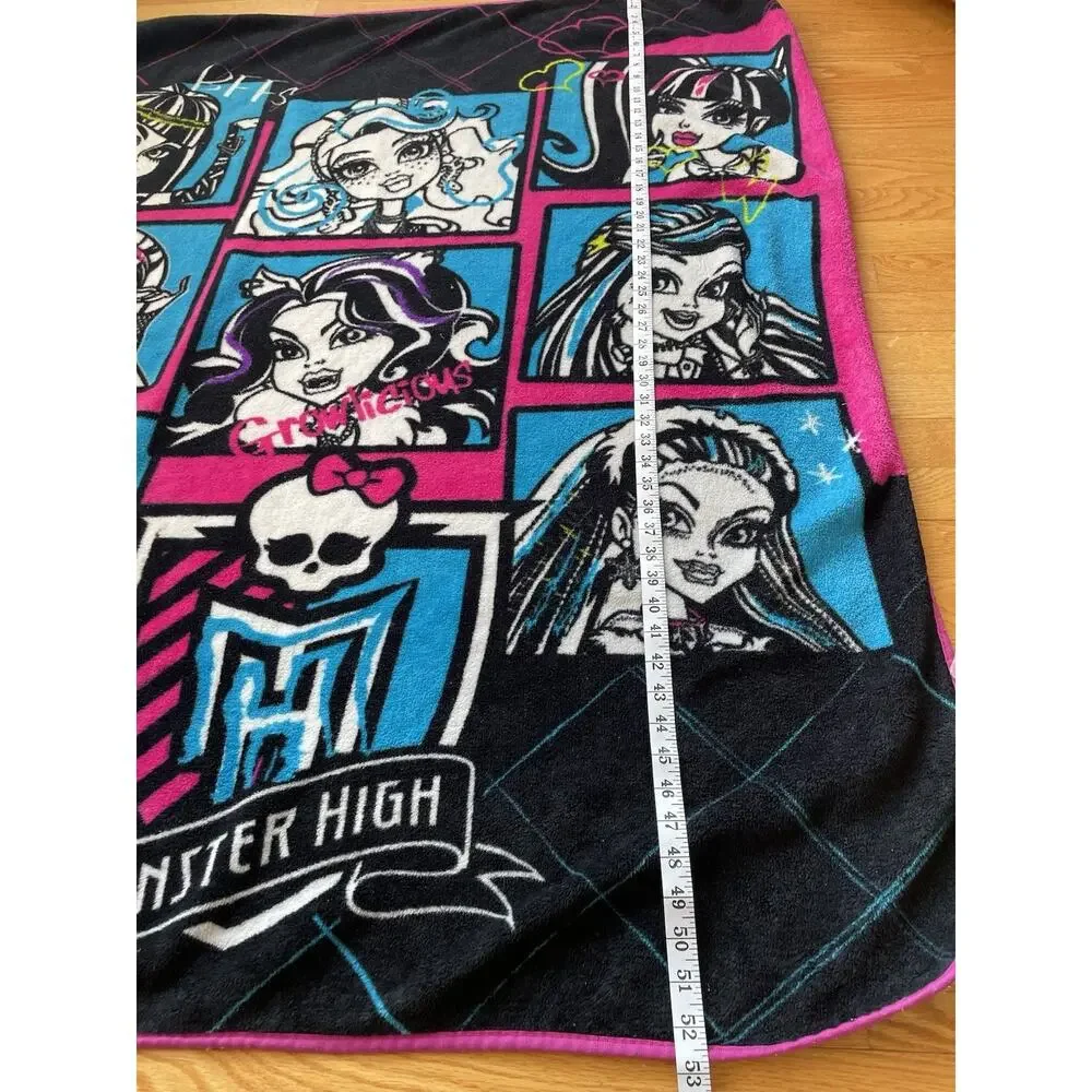 Vintage Monster High Doll Fleece Blanket Throw Mattel 54”x44” Black Pink 2012
